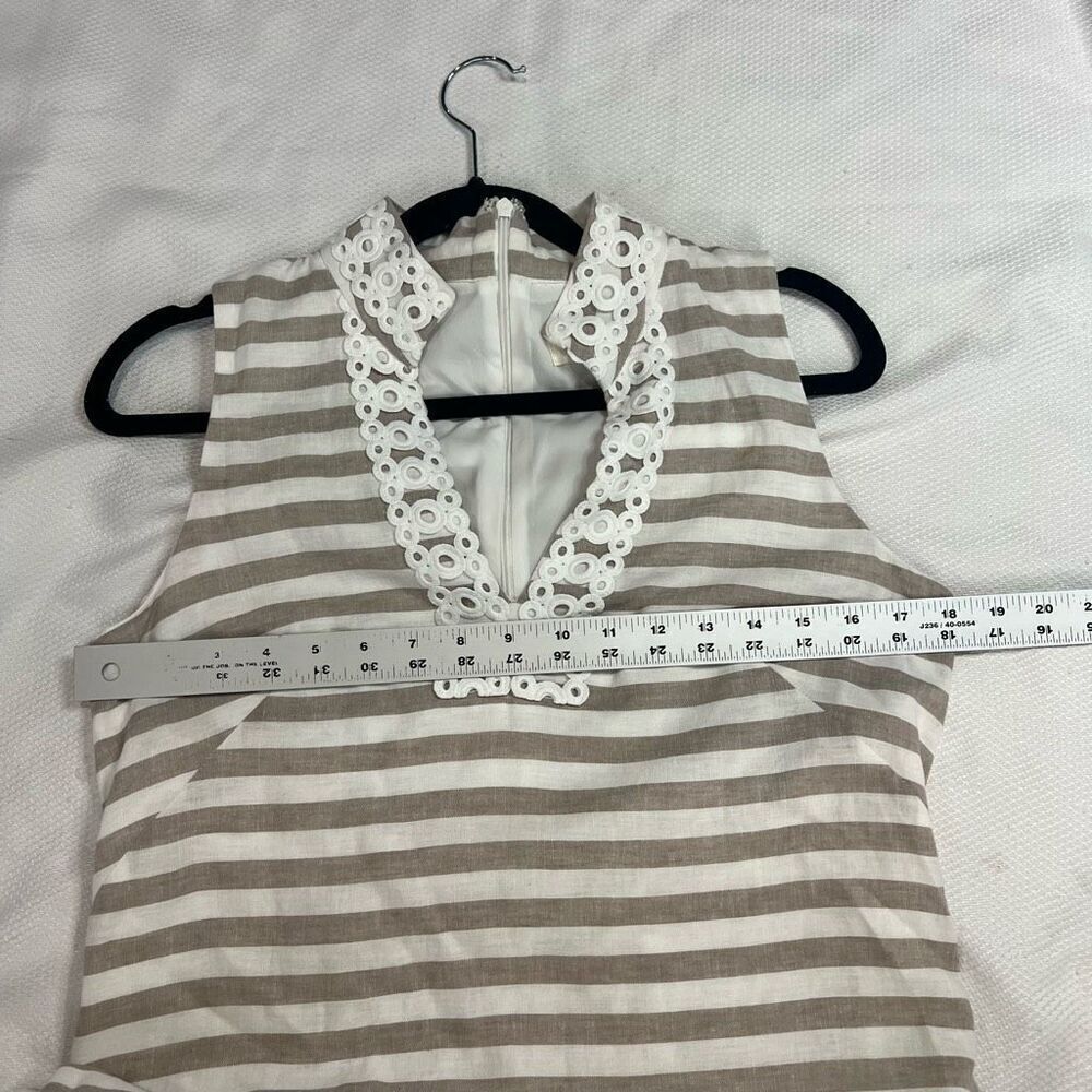 Eliza J Tan White Striped Detailed Hem Linen Cotton Blend Shift Dress Sz 6 Women - Picture 6 of 8